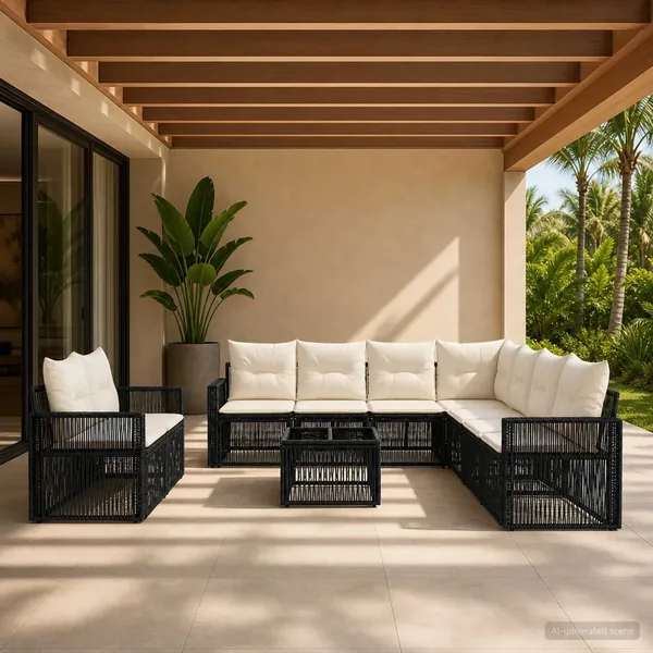 Ensemble de canapé de jardin 10 pcs Noir et blanc crème