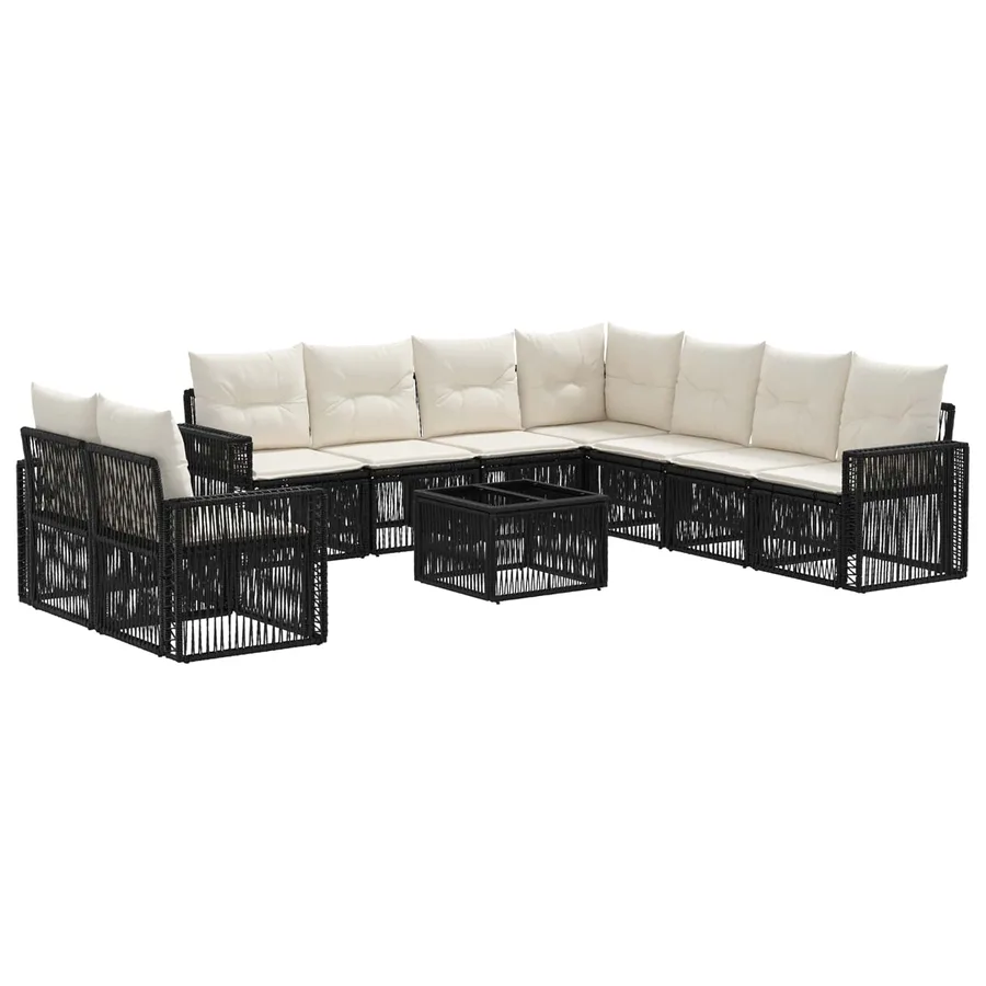 Ensemble de canapé de jardin 10 pcs Noir et blanc crème - 2