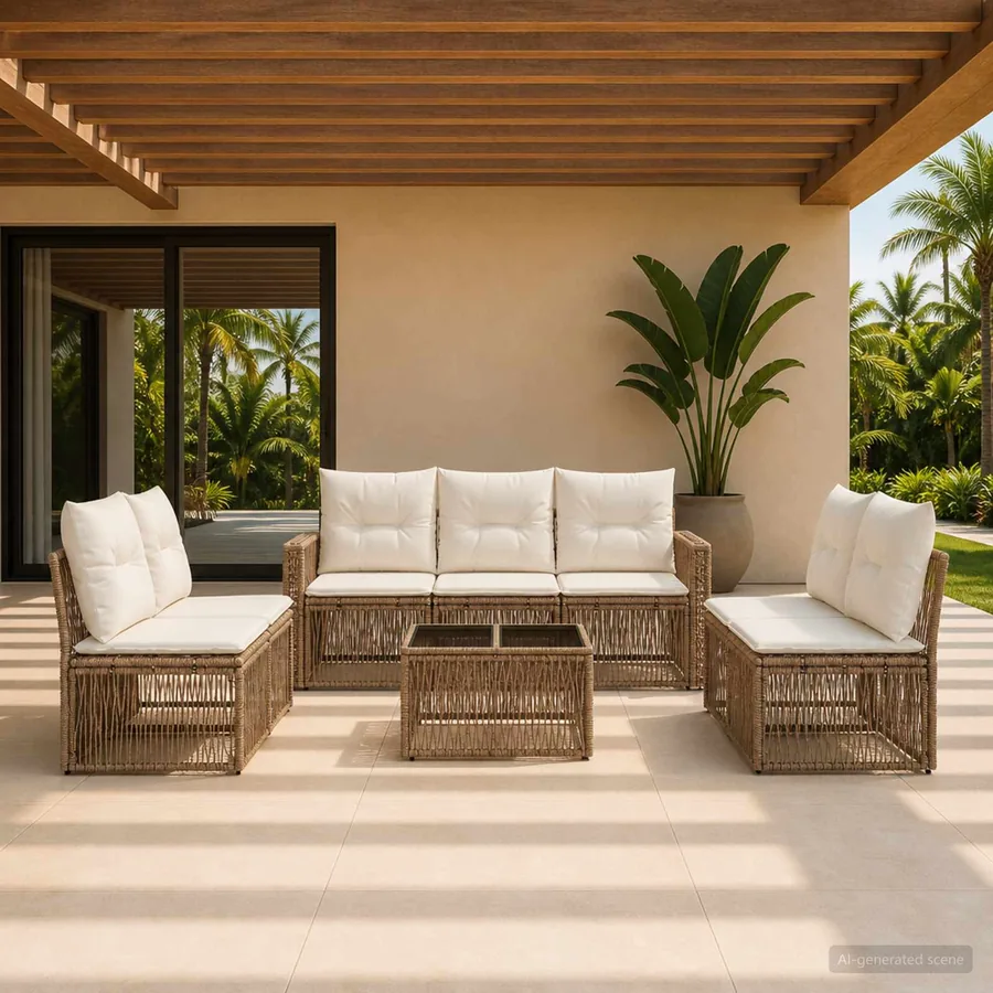 Ensemble de canapé de jardin 8 pcs Beige et blanc crème