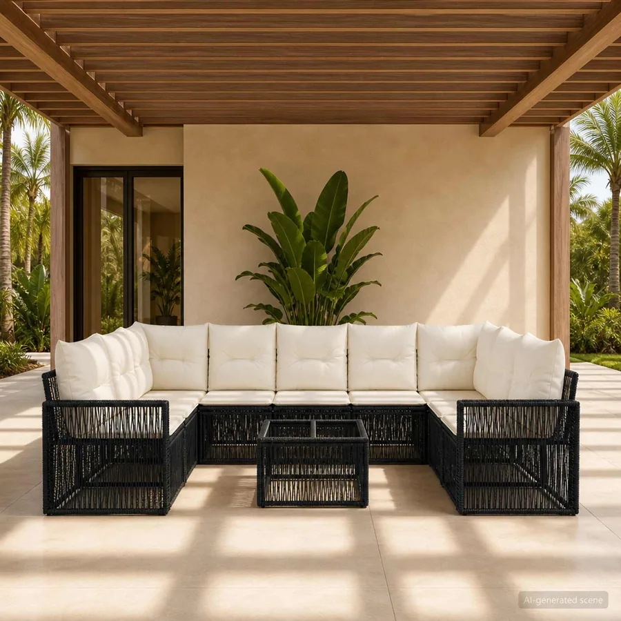 Ensemble de canapé de jardin 10 pcs Noir et blanc crème
