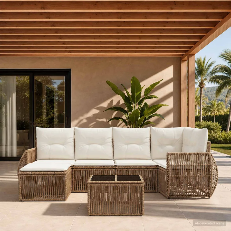 Ensemble de canapé de jardin 7 pcs Beige et blanc crème