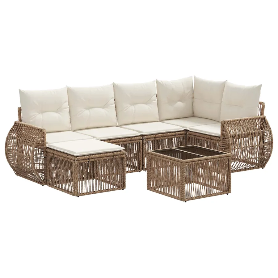 Ensemble de canapé de jardin 7 pcs Beige et blanc crème - 2