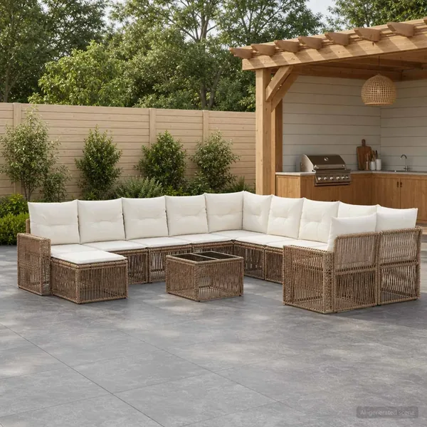 Ensemble de canapé de jardin 12 pcs Beige et blanc crème