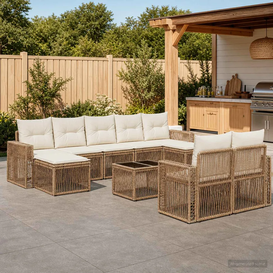 Ensemble de canapé de jardin 10 pcs Beige et blanc crème