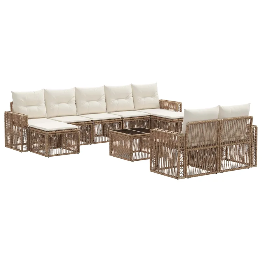 Ensemble de canapé de jardin 10 pcs Beige et blanc crème - 2