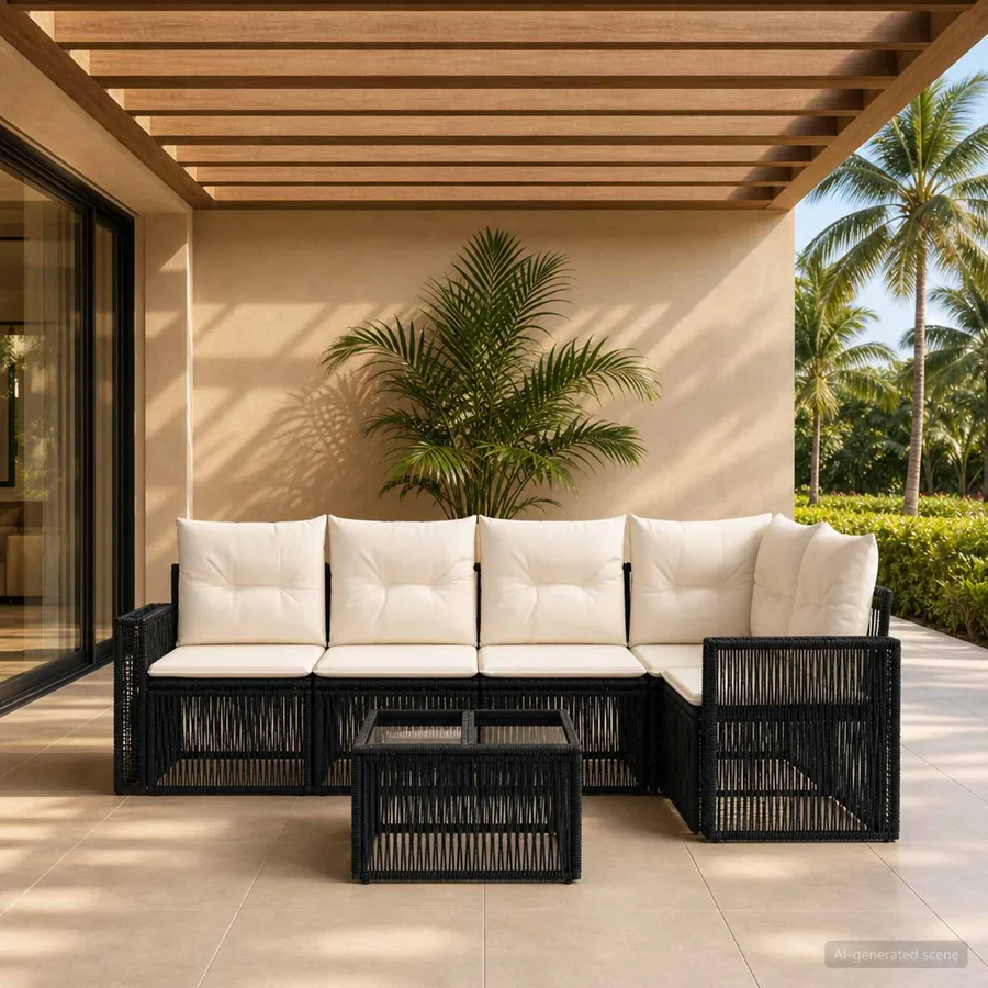 Ensemble de canapé de jardin 6 pcs Noir et blanc crème