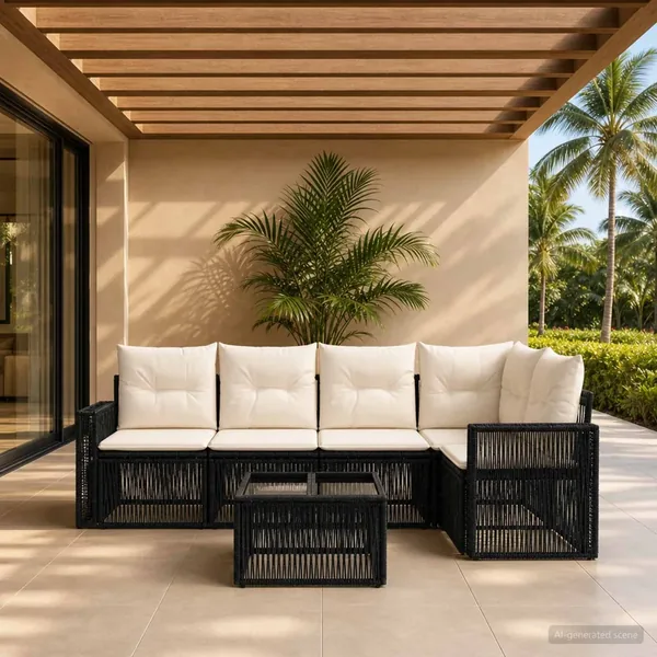 Ensemble de canapé de jardin 6 pcs Noir et blanc crème