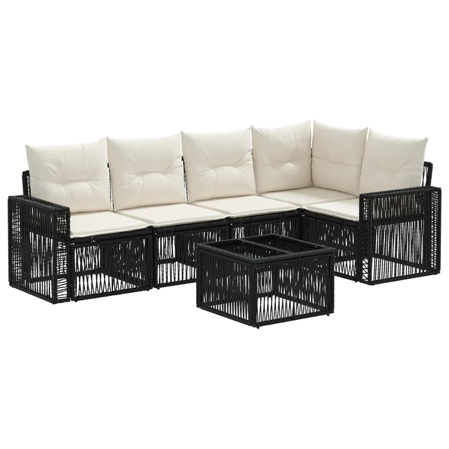 Ensemble de canapé de jardin 6 pcs Noir et blanc crème - 2