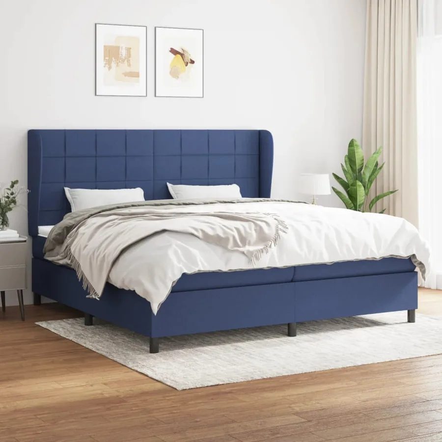 Sommier à lattes de lit avec matelas Bleu 200x200 cm Tissu