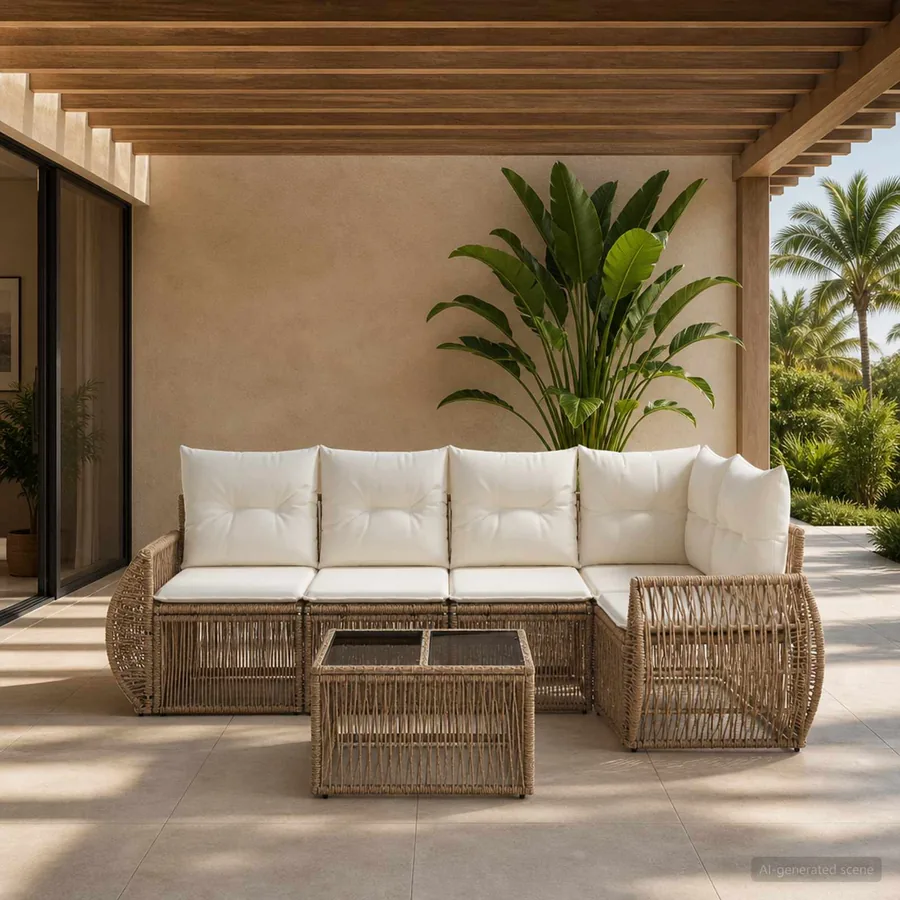 Ensemble de canapé de jardin 5 pcs Beige et blanc crème