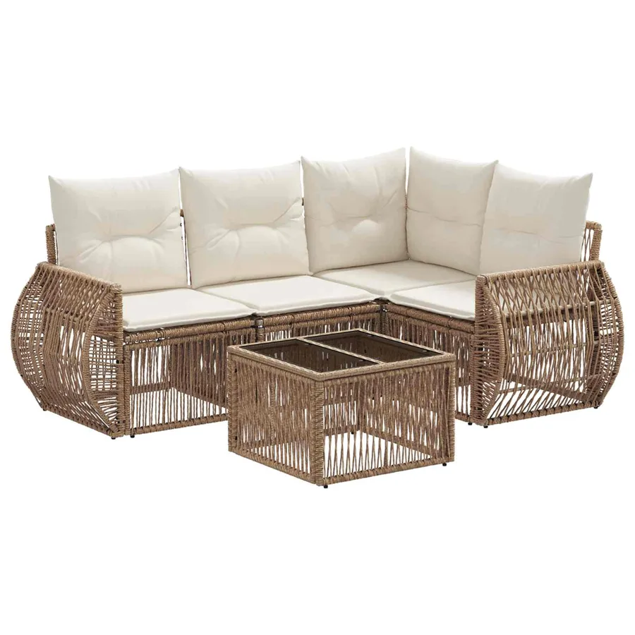 Ensemble de canapé de jardin 5 pcs Beige et blanc crème - 2