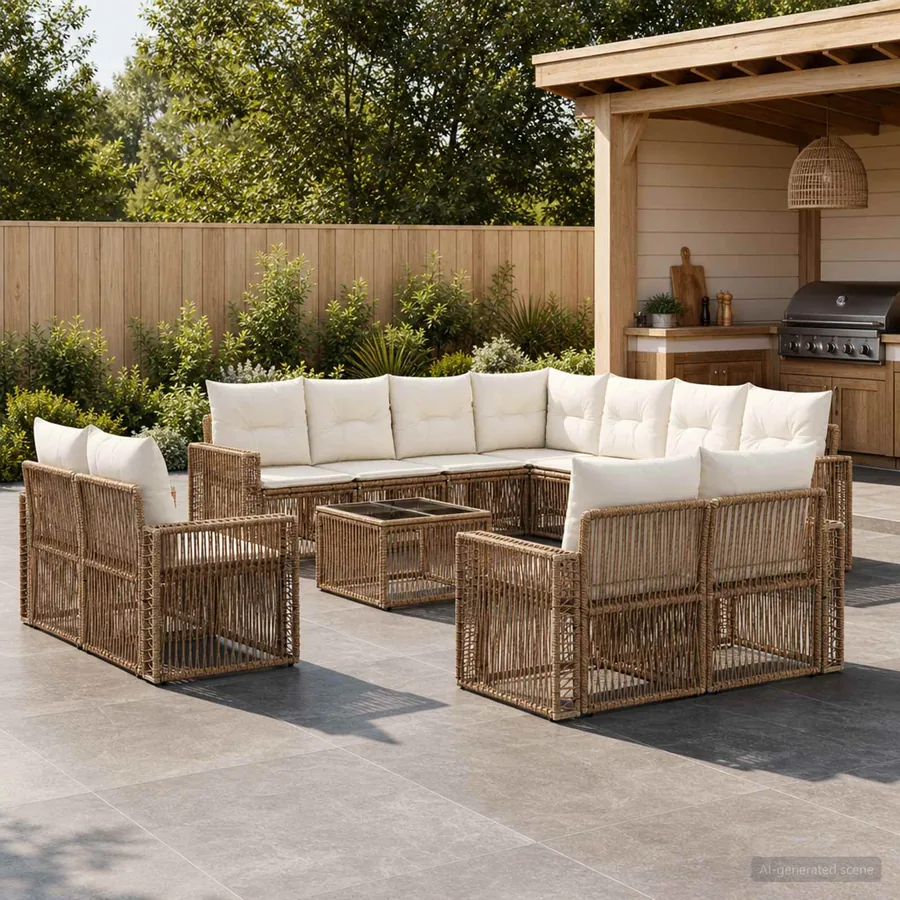 Ensemble de canapé de jardin 12 pcs Beige et blanc crème