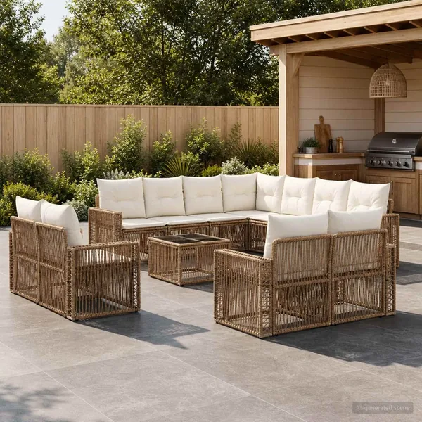 Ensemble de canapé de jardin 12 pcs Beige et blanc crème