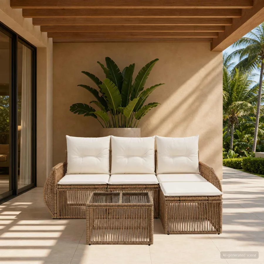 Ensemble de canapé de jardin 5 pcs Beige et blanc crème