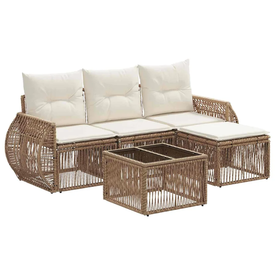 Ensemble de canapé de jardin 5 pcs Beige et blanc crème - 2