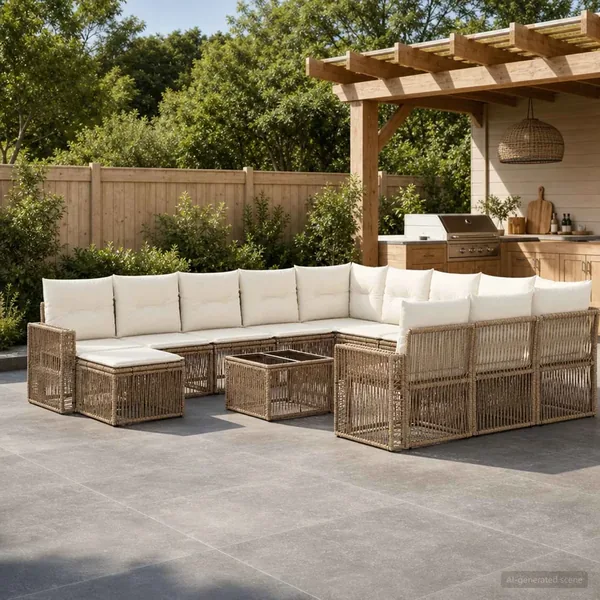Ensemble de canapé de jardin 13 pcs Beige et blanc crème