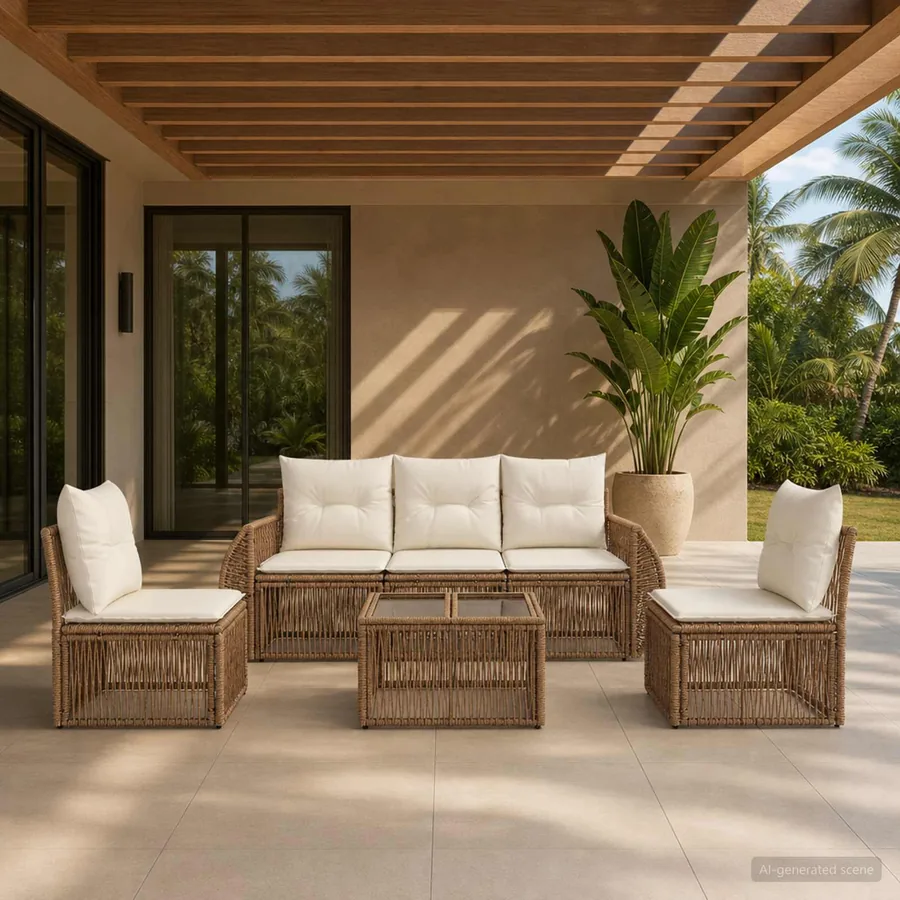 Ensemble de canapé de jardin 6 pcs Beige et blanc crème