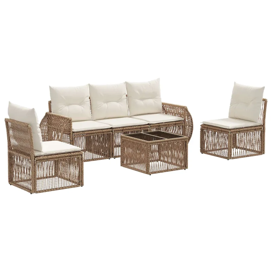 Ensemble de canapé de jardin 6 pcs Beige et blanc crème - 2