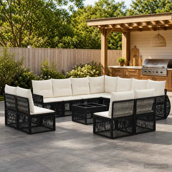 Ensemble de canapé de jardin 12 pcs Noir et blanc crème