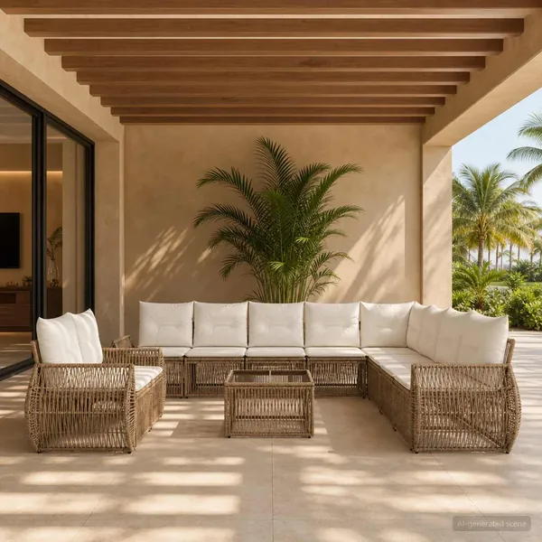 Ensemble de canapé de jardin 11 pcs Beige et blanc crème