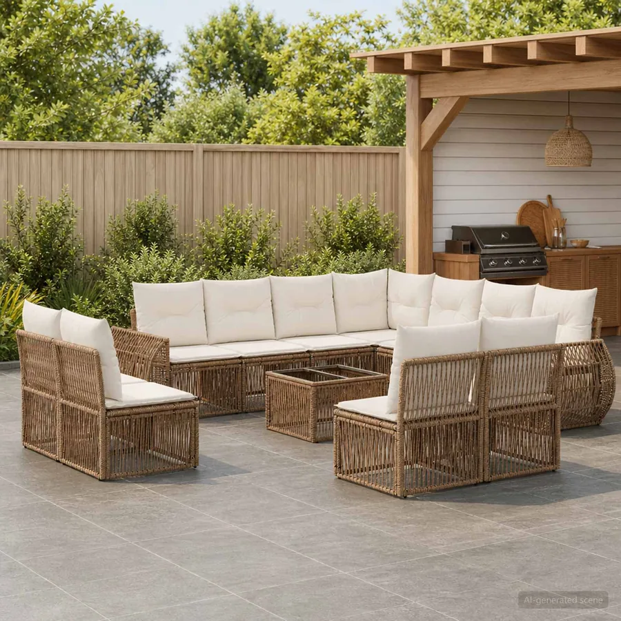 Ensemble de canapé de jardin 12 pcs Beige et blanc crème