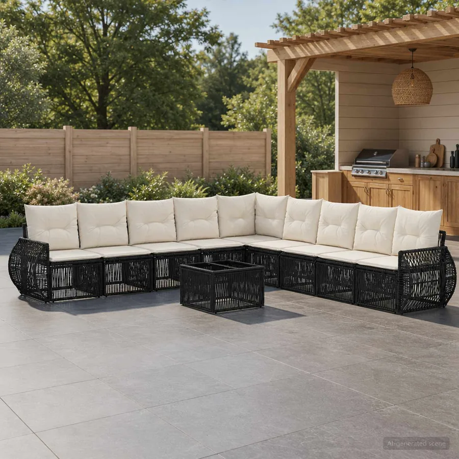 Ensemble de canapé de jardin 10 pcs Noir et blanc crème