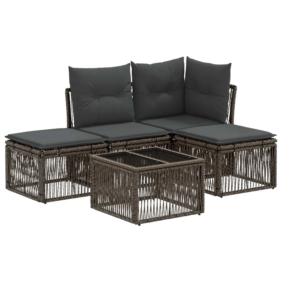 Ensemble de canapé de jardin 5 pcs Gris polyrotin
