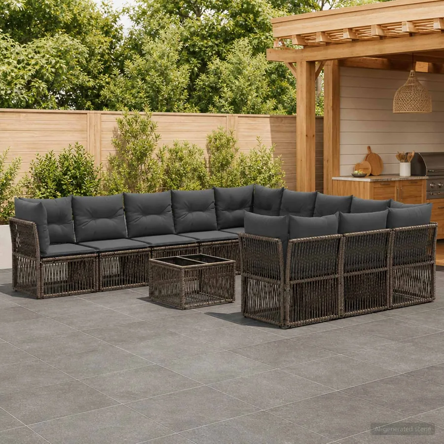 Ensemble de canapé de jardin 12 pcs Gris polyrotin