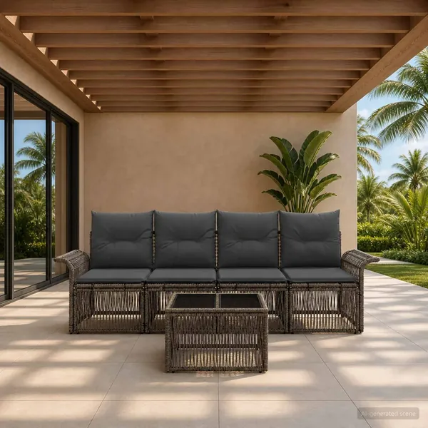 Ensemble de canapé de jardin 5 pcs Gris polyrotin