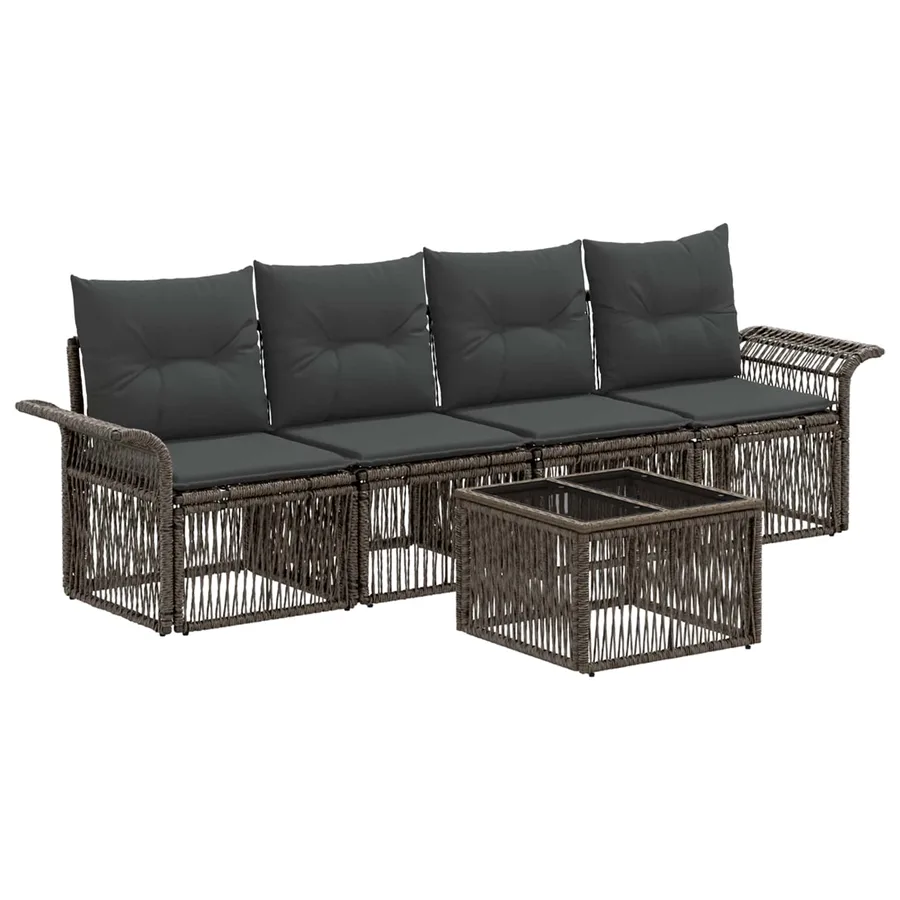 Ensemble de canapé de jardin 5 pcs Gris polyrotin - 2