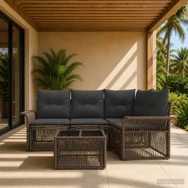 Ensemble de canapé de jardin 5 pcs Gris polyrotin