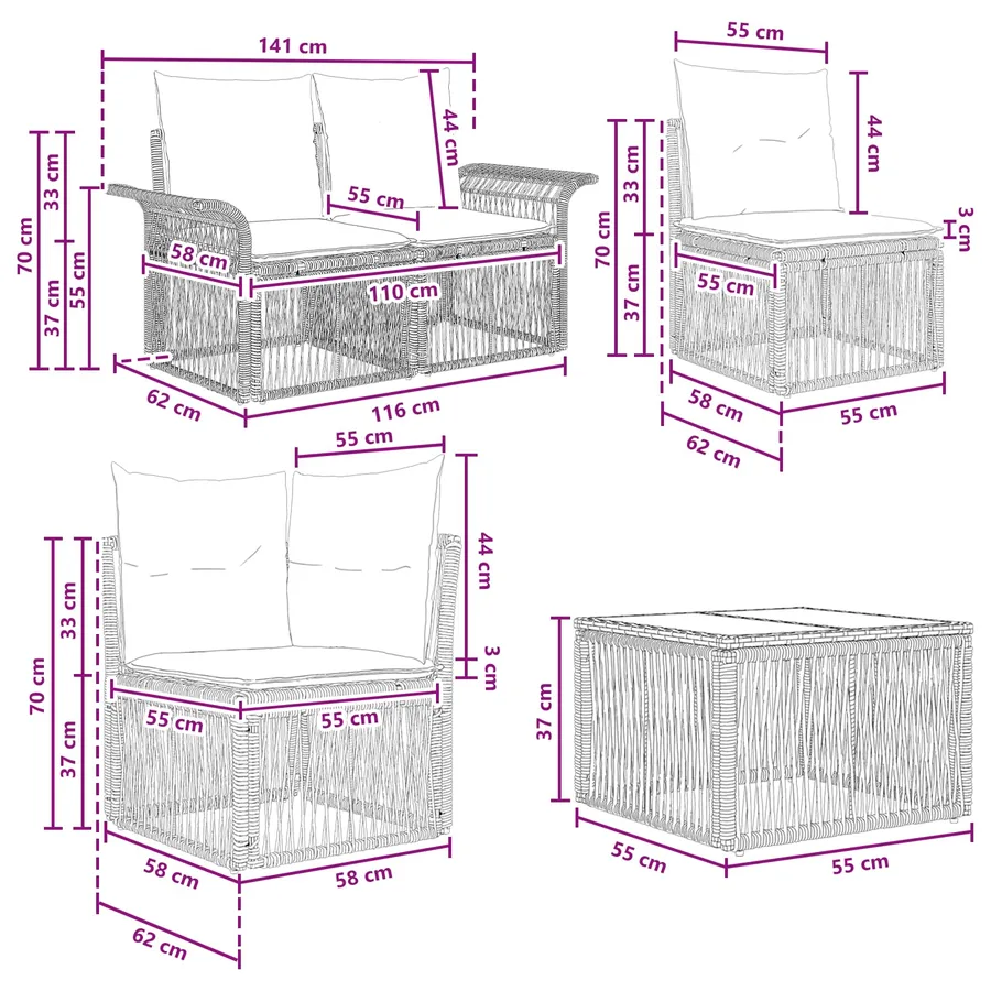 Ensemble de canapé de jardin 5 pcs Gris polyrotin - 8