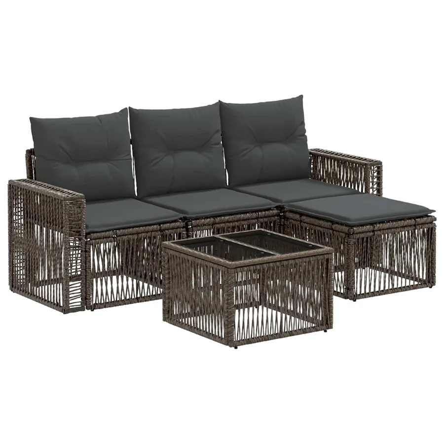 Ensemble de canapé de jardin 5 pcs Gris et Gris foncé polyrotin - 2