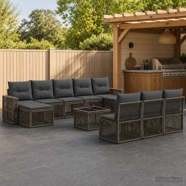 Ensemble de canapé de jardin 11 pcs Gris et Gris foncé