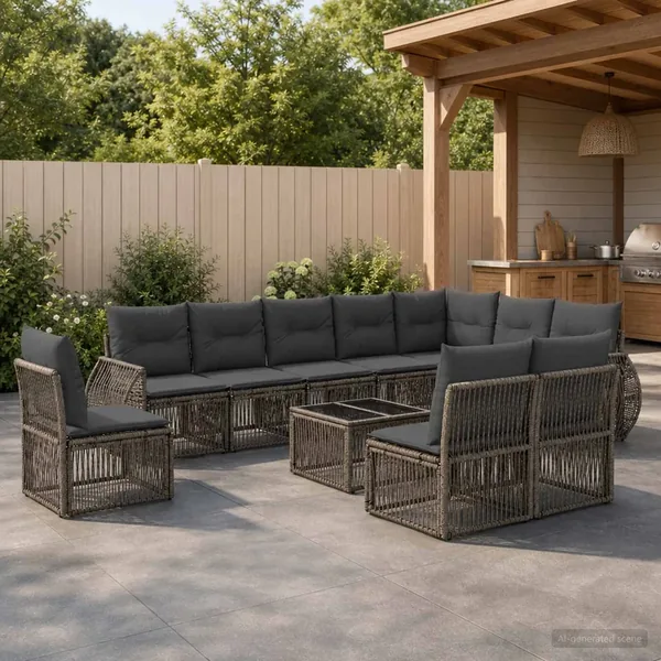 Ensemble de canapé de jardin 11 pcs Gris et Gris foncé