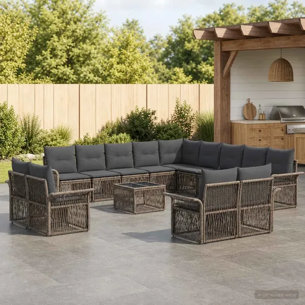 Ensemble de canapé de jardin 14 pcs Gris et Gris foncé