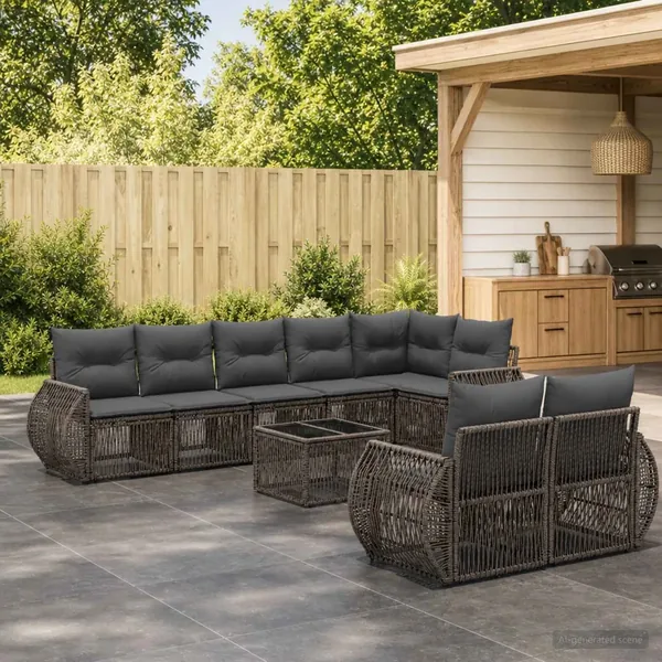Ensemble de canapé de jardin 9 pcs Gris et Gris foncé polyrotin