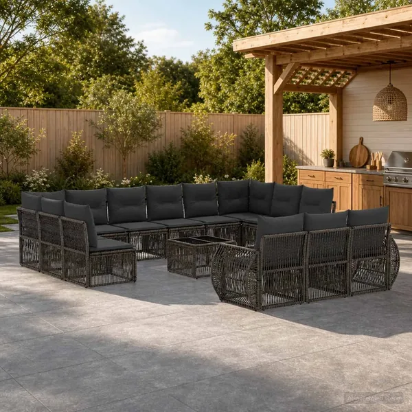 Ensemble de canapé de jardin 14 pcs Gris et Gris foncé
