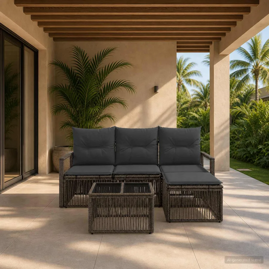 Ensemble de canapé de jardin 5 pcs Gris polyrotin