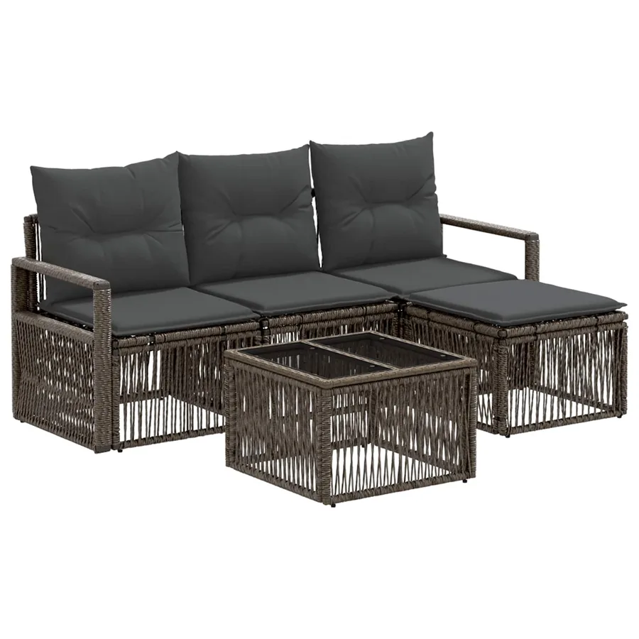 Ensemble de canapé de jardin 5 pcs Gris polyrotin - 2