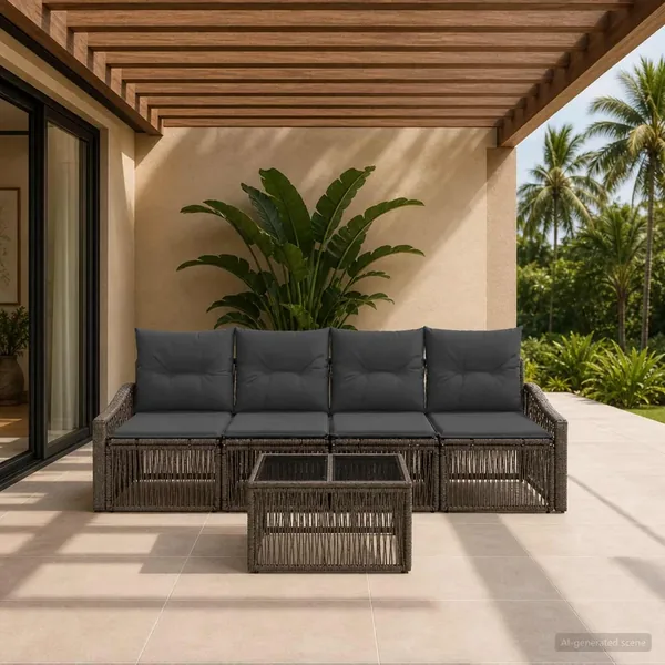 Ensemble de canapé de jardin 5 pcs Gris polyrotin