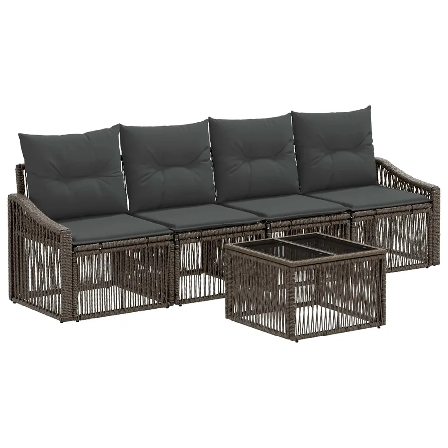 Ensemble de canapé de jardin 5 pcs Gris polyrotin - 2