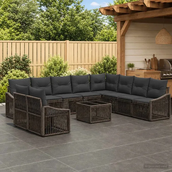 Ensemble de canapé de jardin 11 pcs Gris polyrotin