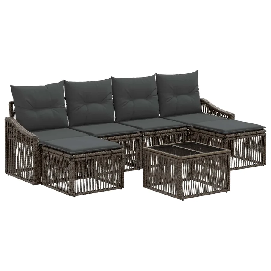 Ensemble de canapé de jardin 7 pcs Gris polyrotin - 2