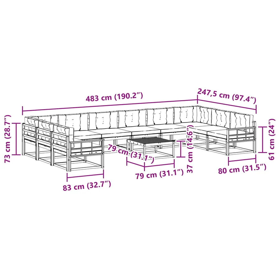 Ensemble de canapés d'extérieur 11 pcs Blanc et gris clair - 8