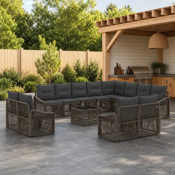Ensemble de canapé de jardin 13 pcs Gris polyrotin