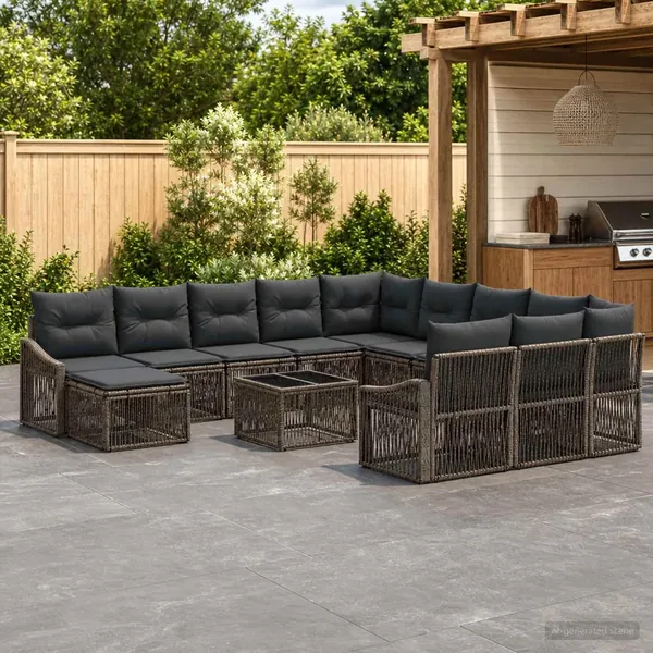 Ensemble de canapé de jardin 13 pcs Gris polyrotin