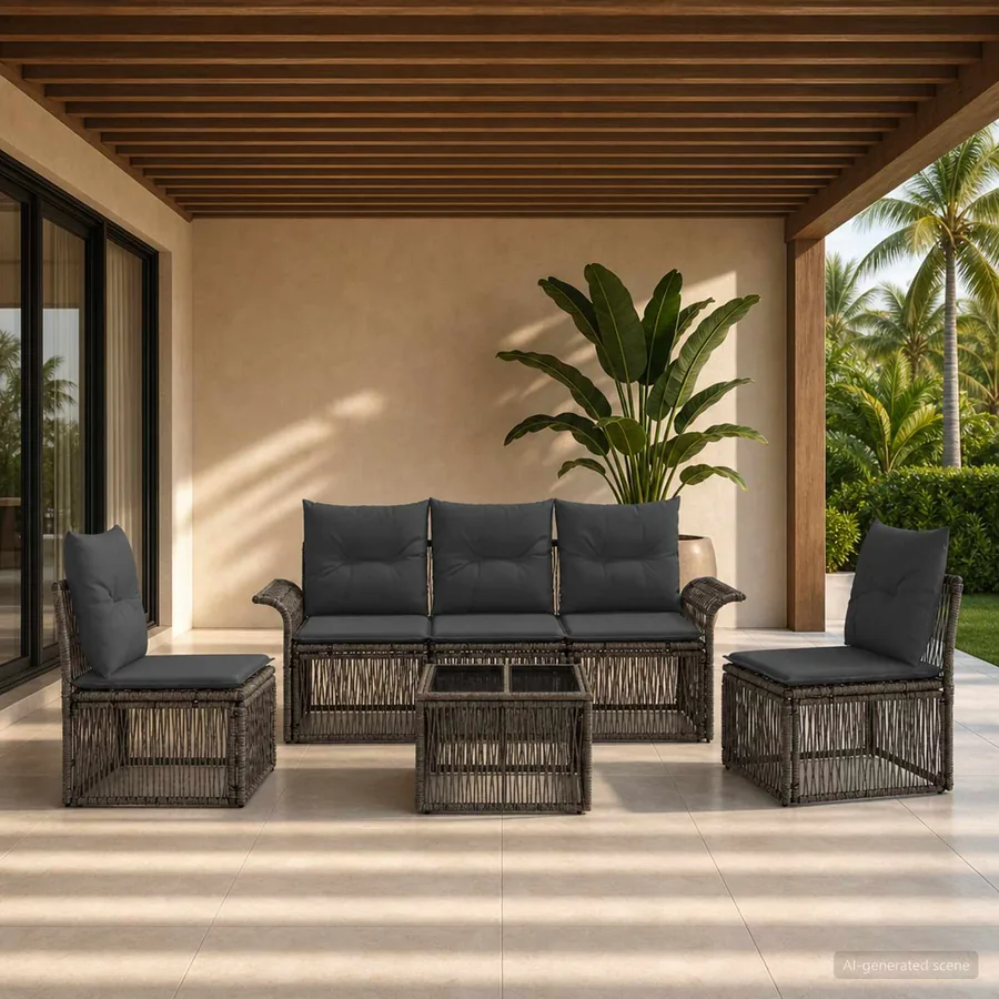 Ensemble de canapé de jardin 6 pcs Gris polyrotin