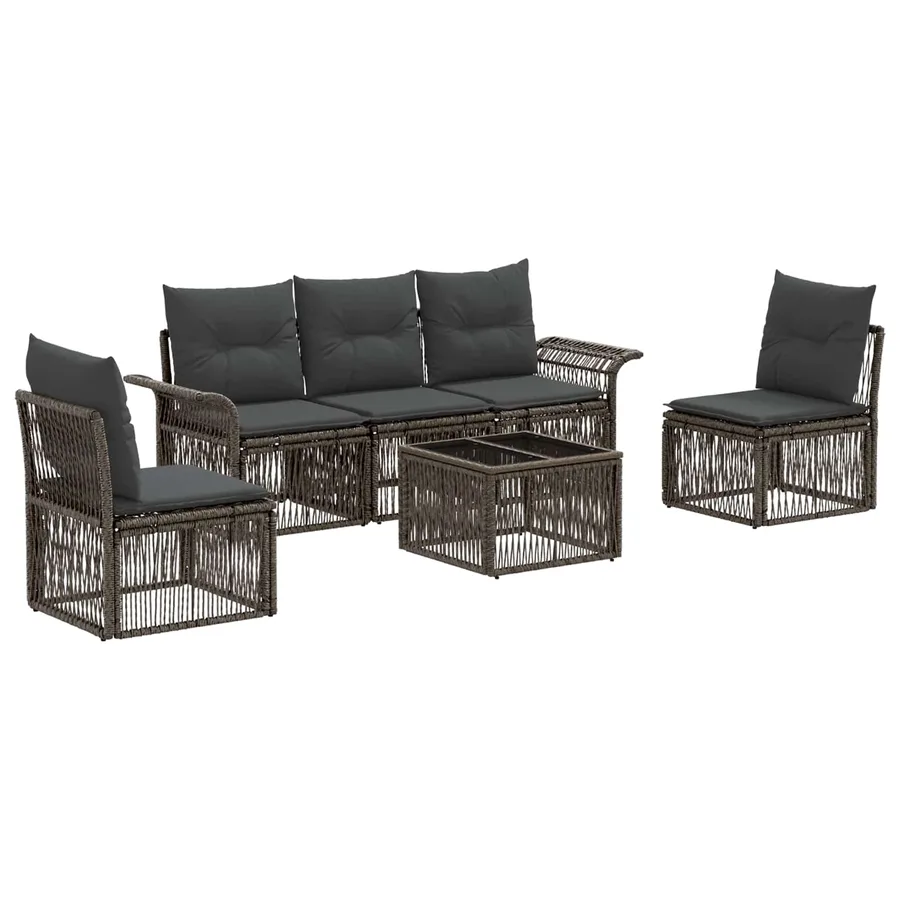 Ensemble de canapé de jardin 6 pcs Gris polyrotin - 2