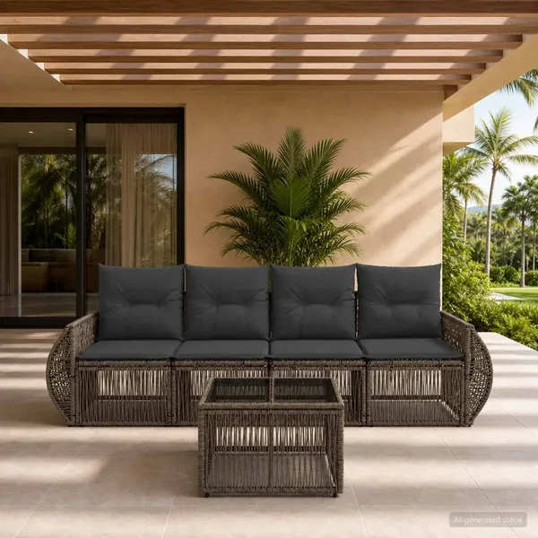 Ensemble de canapé de jardin 5 pcs Gris et Gris foncé polyrotin